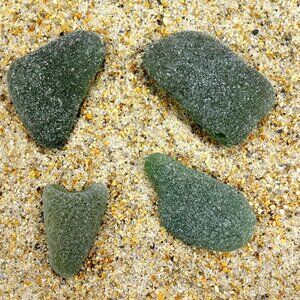Forest Green Frosted 4 Piece Lot Genuine Surf Tumbled Beach Sea Glass MA Coast